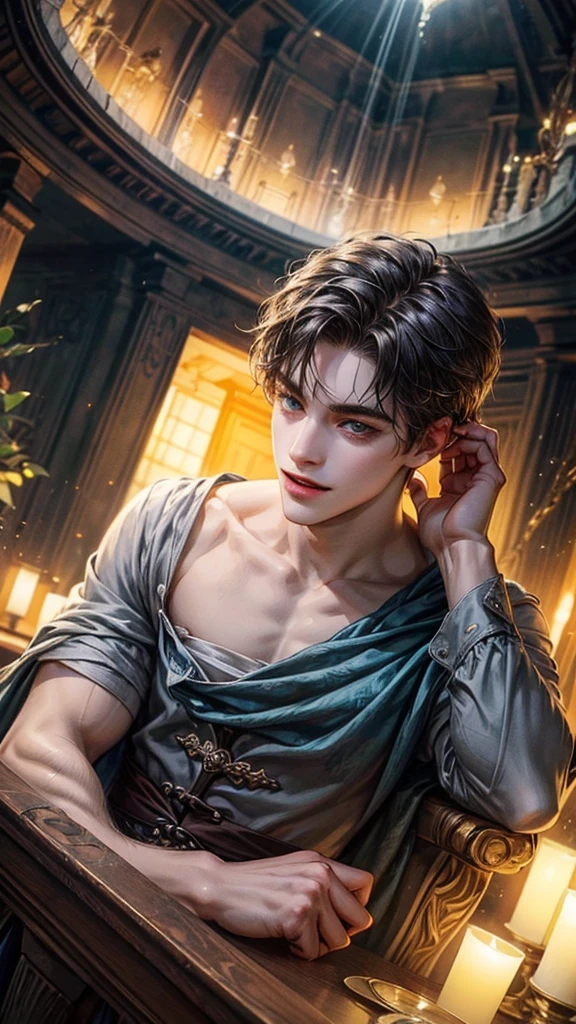 masterpiece, best quality, realistic 8K, one mature male, 36 years old, extremely detailed face, ((dark eyes)), ((short hair with bang parts 3:7 ratio)), (( wet hair)), muscular abs ((sexy)), Extremely delicate and stern face ((cold look)), ((sharp eyes)), cinematic lighting, modern era, (portrait), hotspring background.,Muscular, big body, strong,