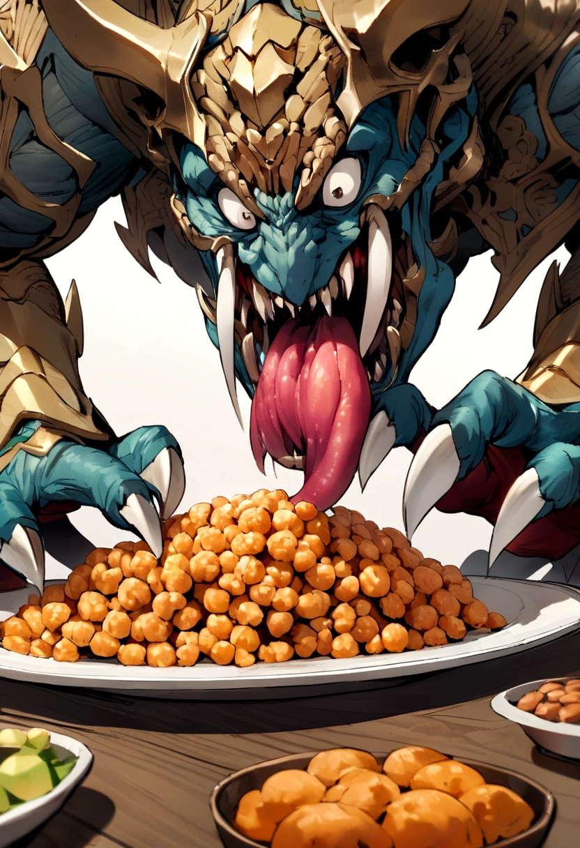 Man with claws Sit and eat snacks at the table.