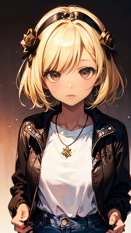 Nishizumi Shiho,Darjeeling,where,

One Woman,

(Blonde:1.5),
(Semi-short hair:Slightly longer,)Asymmetrical Hair,Perm,Gradient Hair:Gold-black,

Late 30s,Natural skin texture,Narrow waist,
(Brown skin:1.9),tall,Sunburn,
Japanese Girl,Gal,
light brown eyes,Slightly larger breasts,

(((Black jacket))),
((Black Jeans Pants)),
Golden Necklace,(Rose Hair Accessories:1.6),


((ID photo:1.8,Plain background:1.6,Capture your subject from the front)),
expression(Straight face),upright posture,

Natural depiction,
Beautiful depiction,
Shiny eyes,
Healthy Body,
Natural hairstyle,
Natural body contours,
Natural facial contours,
(Five fingers)Absolute depiction,Symmetrical fingers,
Two arms,
Two legs,
Sharp eyelid depiction,
Symmetrical eyes,Symmetrical eyes,
Keep the subject in the center,Expand the upper body,
Beautiful image quality,
Delicate shades,
4K,Very detailed,
Delicate light adjustment,
Delicate contour drawing,