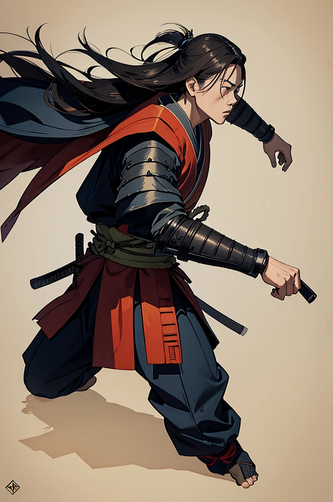 Illustration of a samurai fighting in the palace  