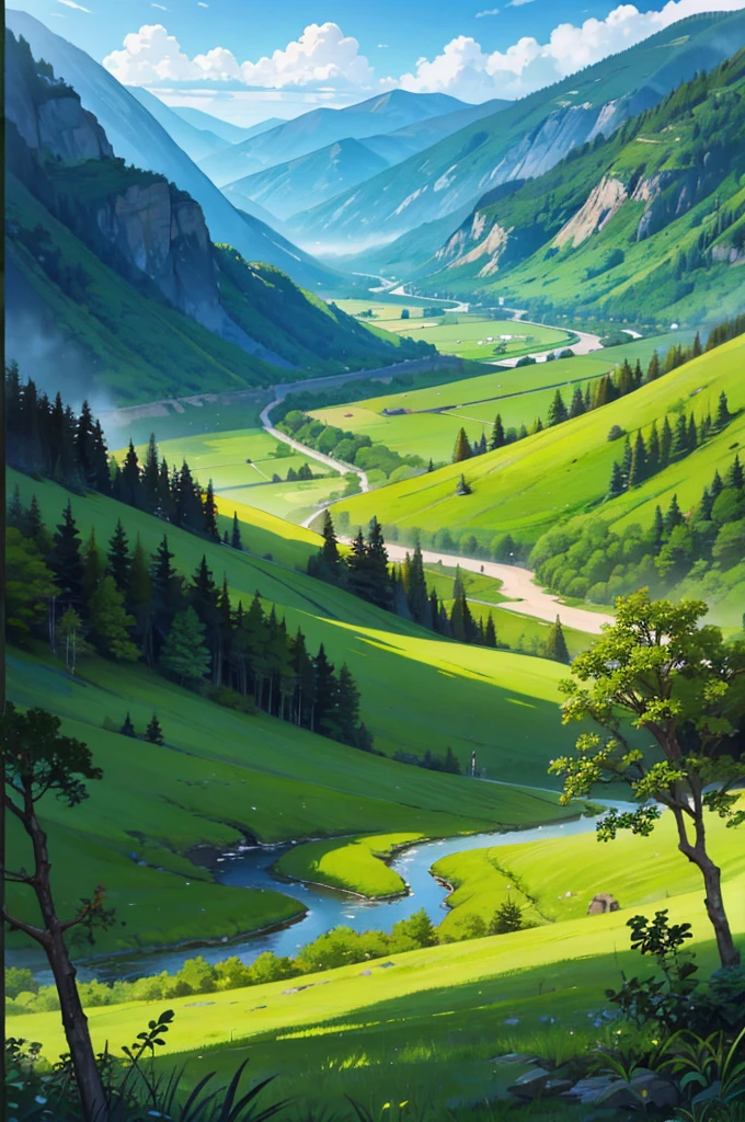 a landscape of a lush valley