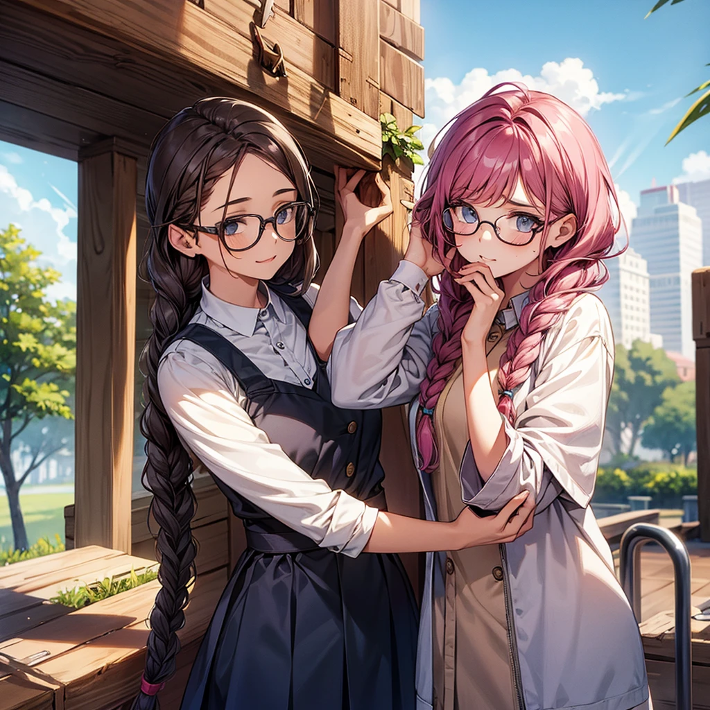 girl wears glasses and braids her hair cute and bright