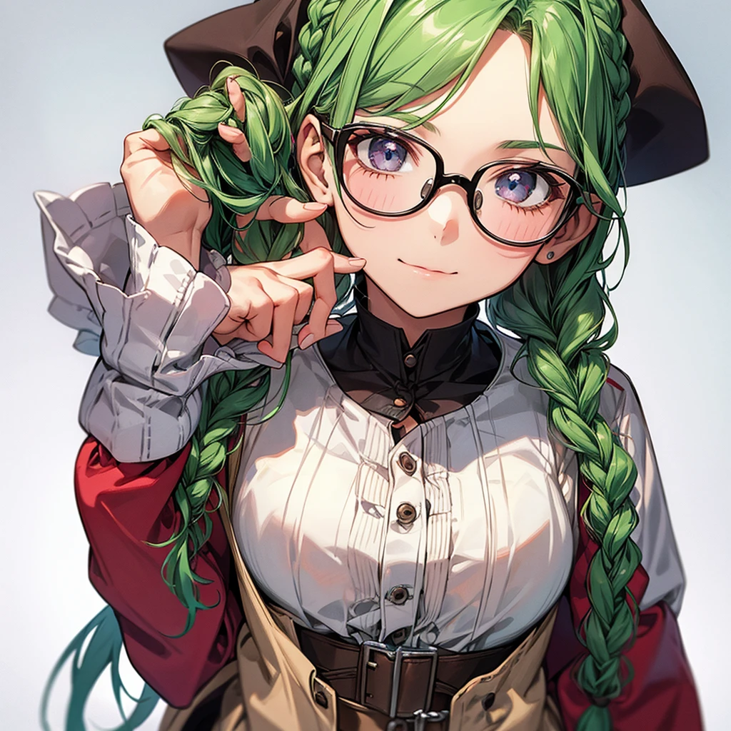 17 year old girl wears glasses and braids her hair, cute and bright