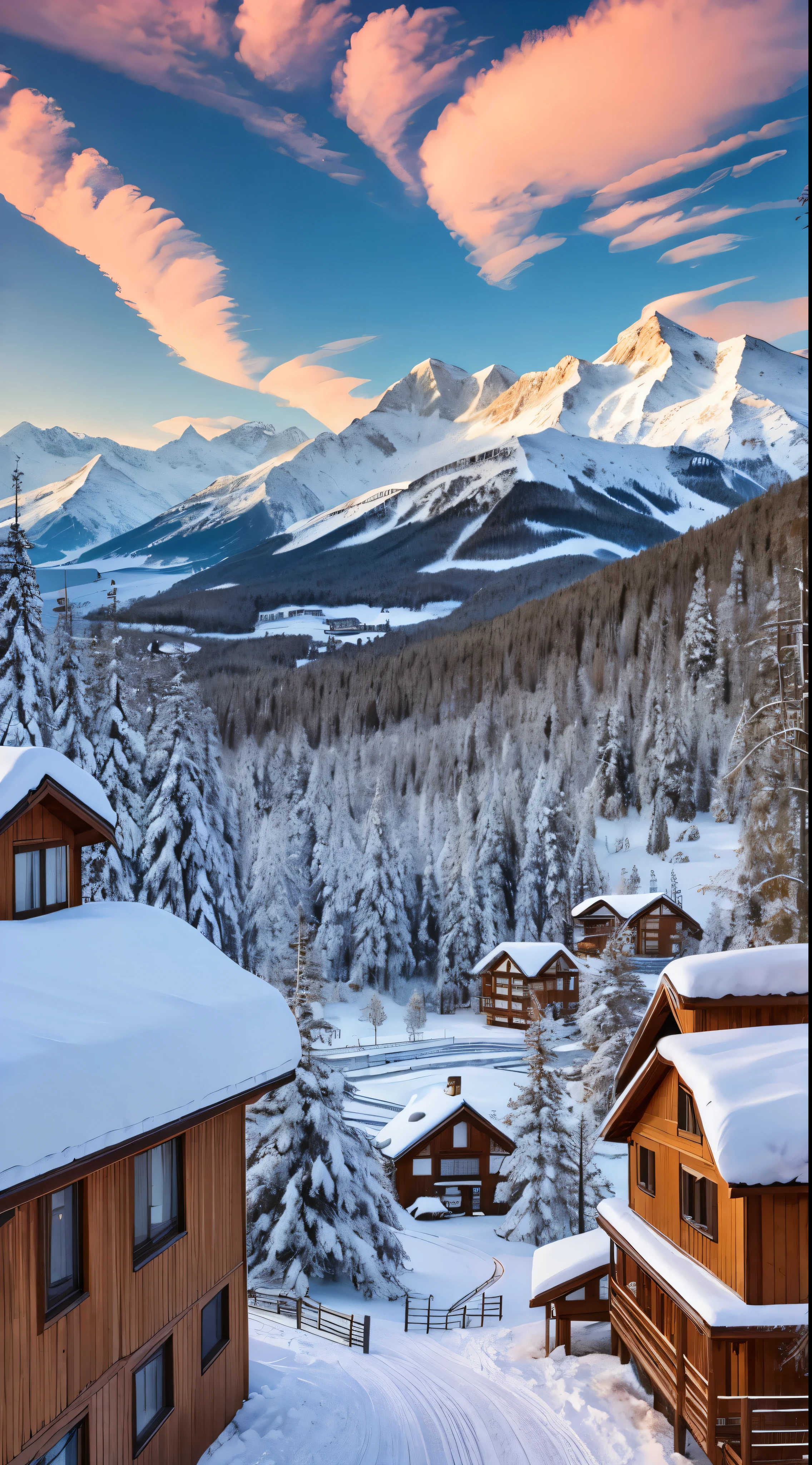 Concept Art、No humans、Countryside、Under the clear blue sky、Snow-capped mountains can be seen