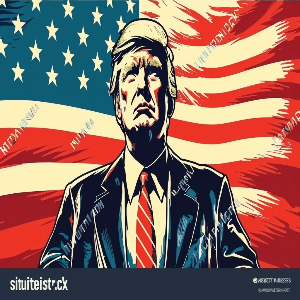 a political poster of president donald trump with an american flag, portrait of trump, portrait of donald trump, donald trump portrait, painting of donald trump, handsome donald trump, president donald trump, photo of donald trump, donald trump ’ s face, donald trump, donald trump face, donald trump's face, donald trump fortnite skin, flag in his right hand