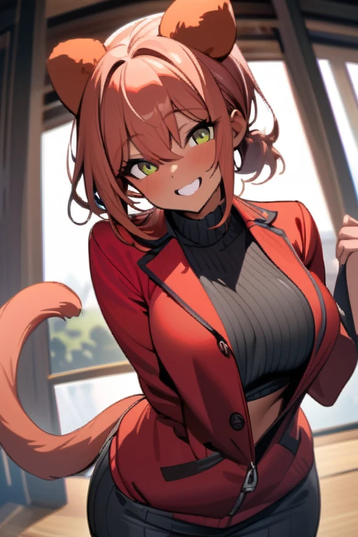 Masterpiece, Best Quality, beautiful girl, two tails, Dark skin, smiling,
