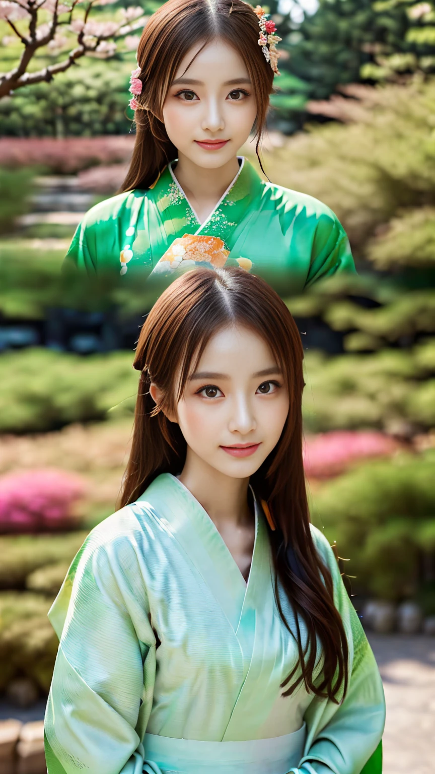(((Regular dressing:1.5))),(Surreal), (High resolution), (8K), (Very detailed), (Best illustrations), (Beautifully detailed and sparkling eyes), (Highest quality), (Very detailedな), (masterpiece), (wallpaper), (Detailed face), (Beautiful smile)、(Beautiful expression)、(((((One female:1.2)))))、Looking into the camera、((Glamorous Body))、(((Japanese、Reality、Beautiful Posing、Sexy gestures、Kenrokuen Garden、Japanese garden、Beautiful kimono、National treasure-class kimono,Thick kimono:1.5)))