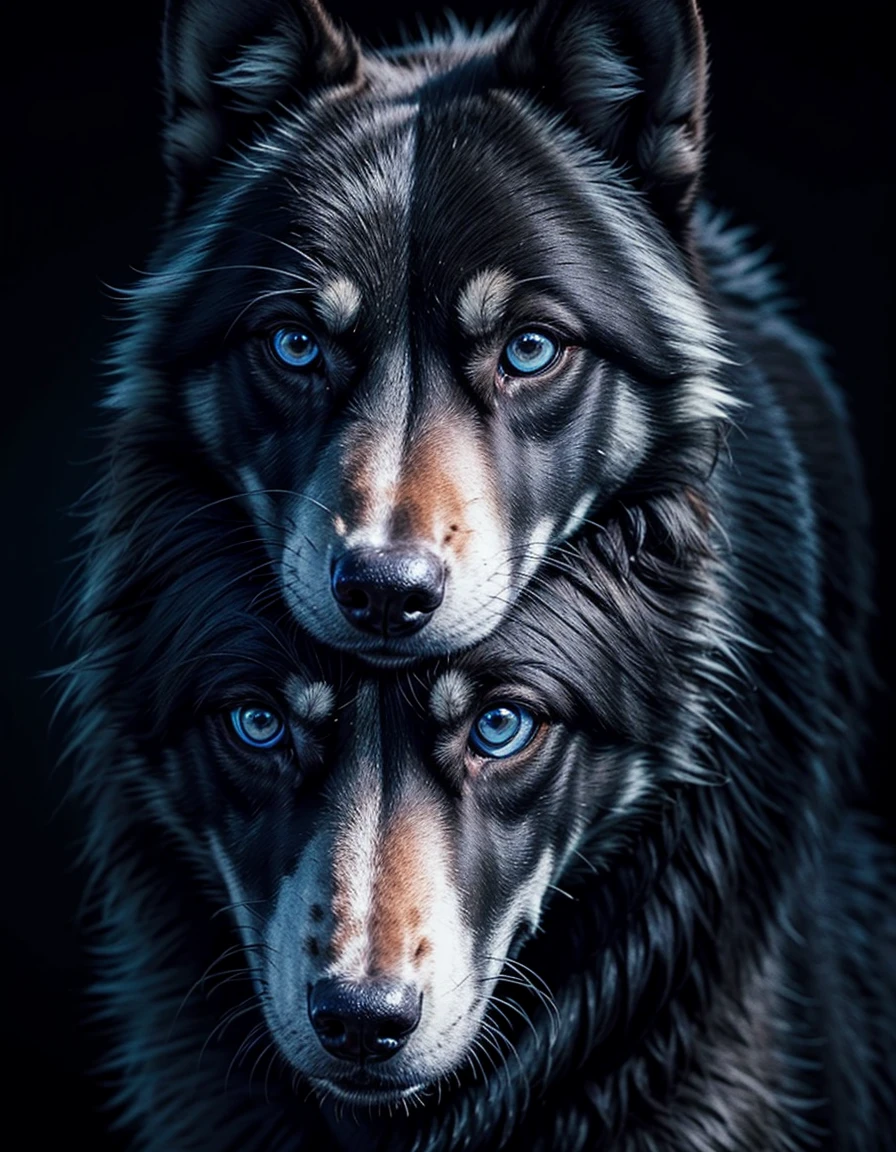 Create blue black wolf dog with 2d drawing
