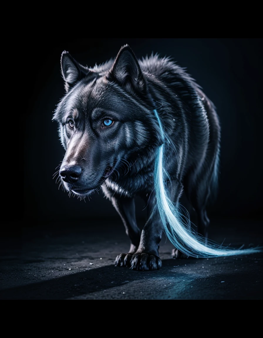 Create blue black wolf dog with 2d drawing