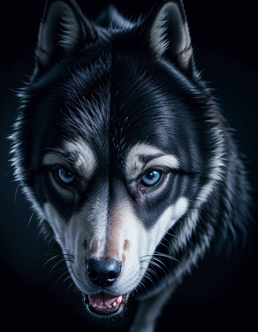 Create blue black wolf dog with 2d drawing