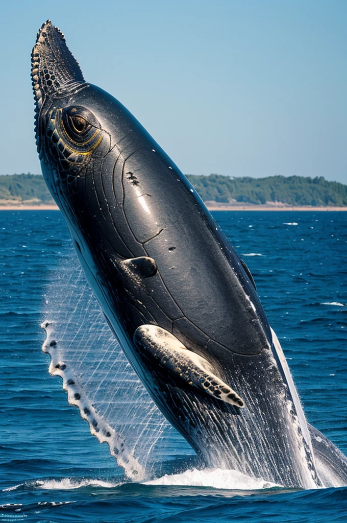 Bright, Blue Ocean, Seal riding on the back of a Humpback Whale with Sea Turtles