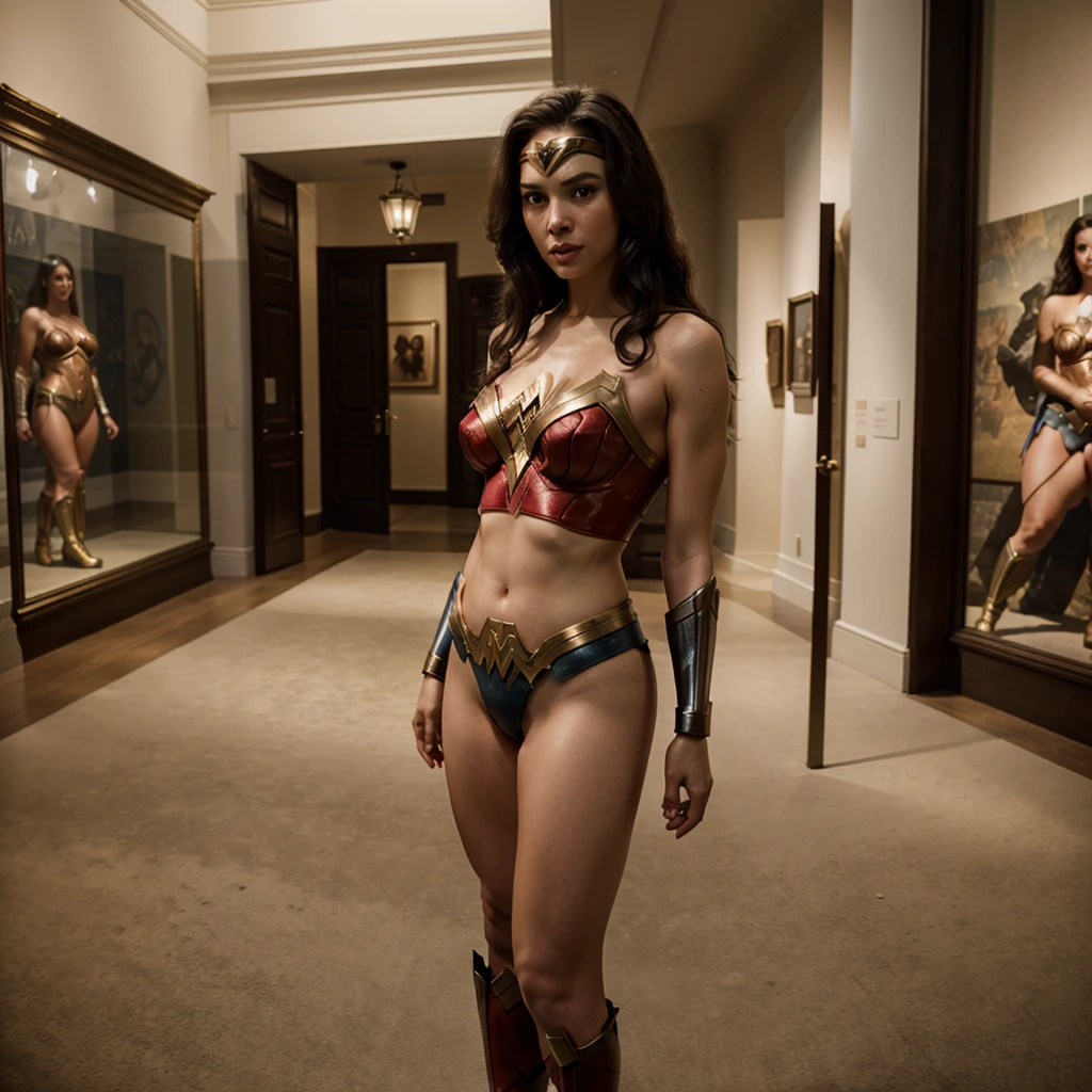 Wonder Woman, lingerie, naked. IN THE BACKGROUND A MUSEUM, hyper realistic, 4k