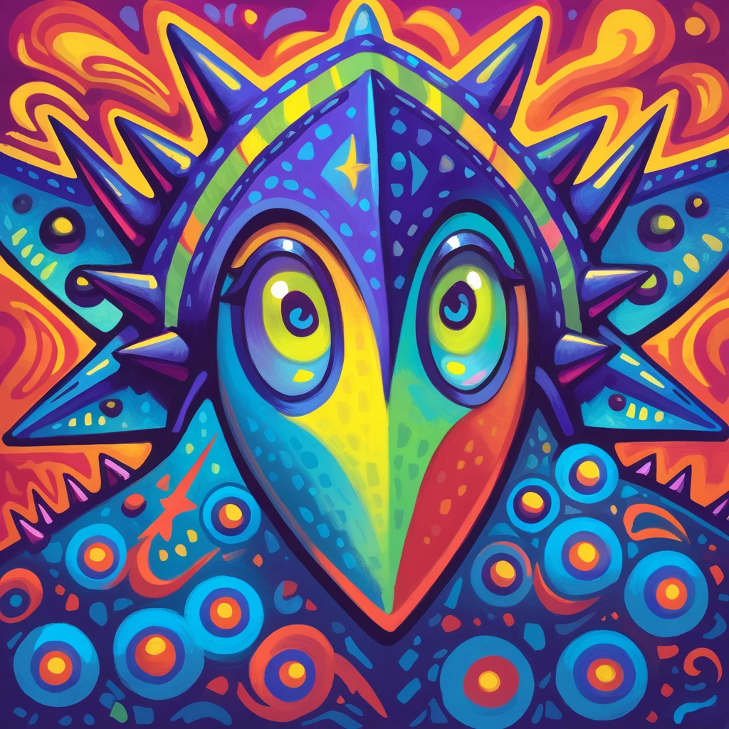 spiked spaceship with eyes in fauvism art style