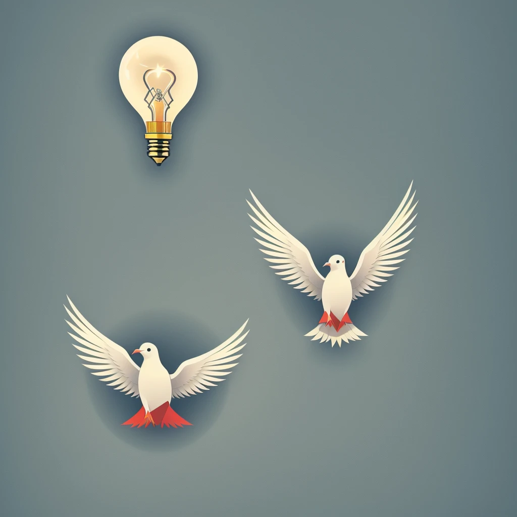 A white dove with open wings to represent freedom, or an incandescent light bulb to represent creativity.