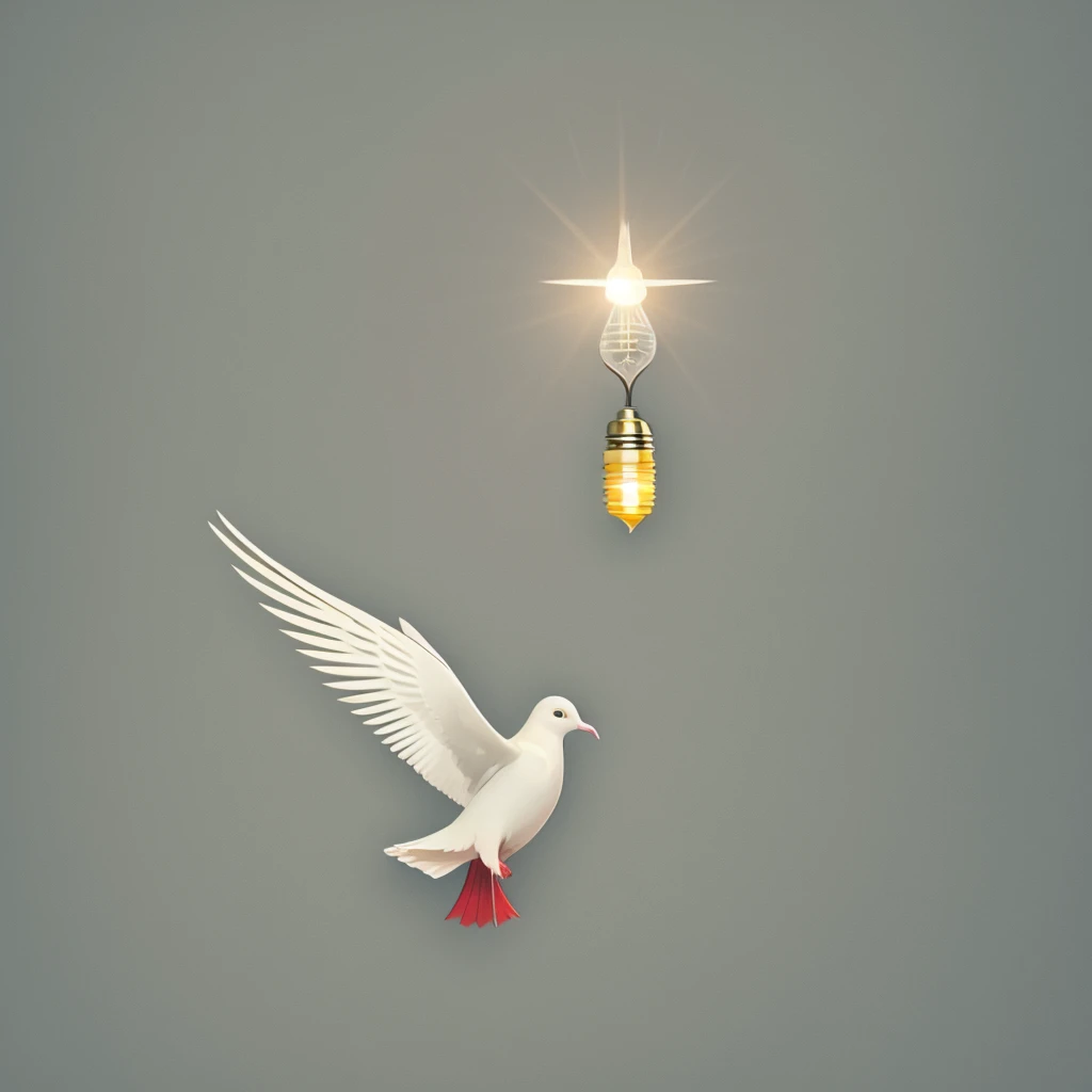 A white dove with open wings to represent freedom, or an incandescent light bulb to represent creativity.