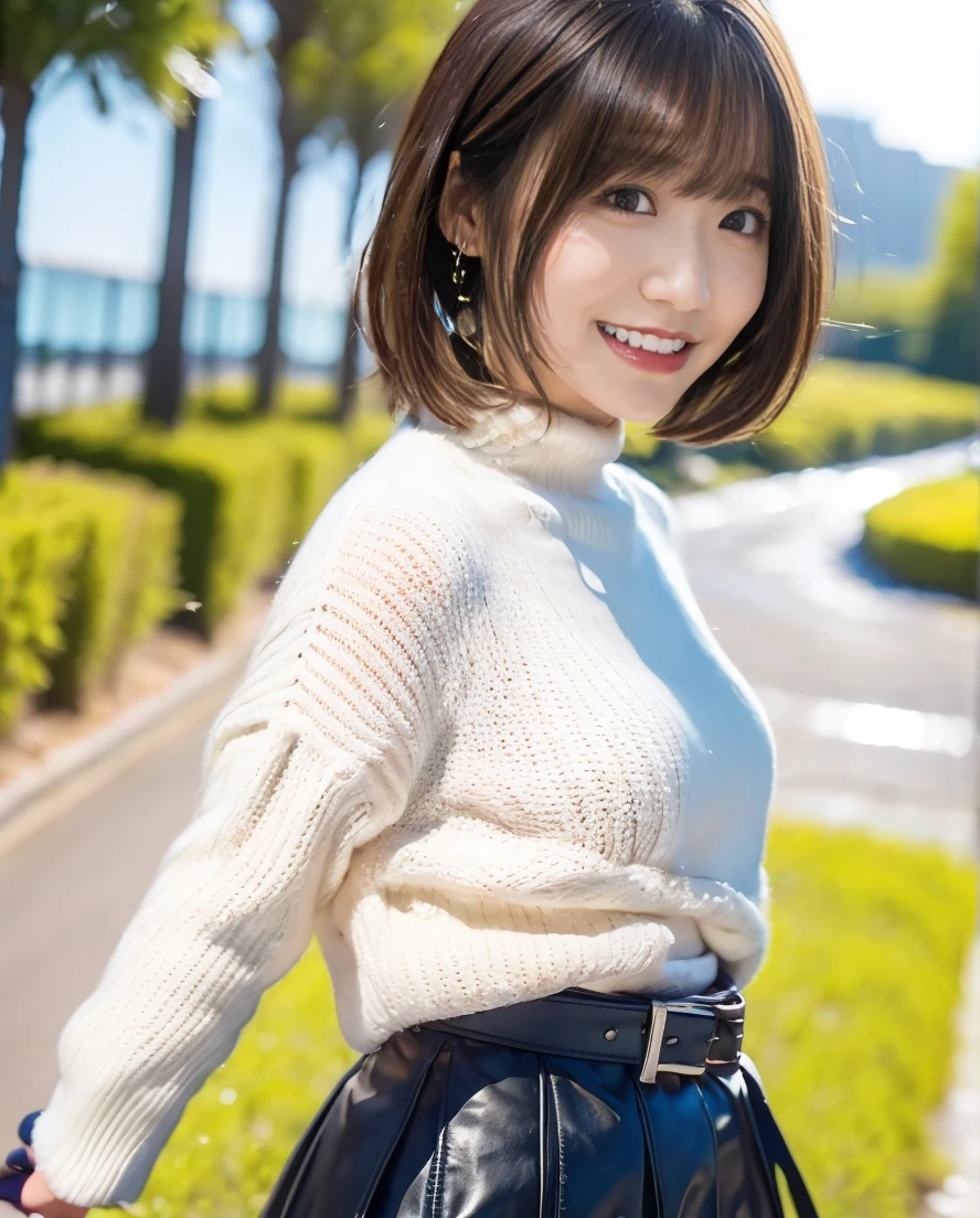 歯をみせるsmileの女の子、Summer knitwear、Leather Belt、skirt、Lens flare、Hair blowing in the wind、Medium Short Hair、、Expressing the whiteness of one's breath、Photo from the waist up、Night city illumination shot、Cowgirl Shot、Fur coat、豪華なグレーのミンクのFur coat、Wear fine leather boots、Luxury Bags、Inner turtleneck、Silver necklace and small silver earrings Millionaire style:1.4))、Full body photo、smile、 Caustics、Highly detailed photos、Very beautiful woman 、Ample breasts、No makeup、(8K、RAW Photos、Highest quality、masterpiece:1.2)、(Realistic、Realistic)、1 Girl、((Medium Short Hair、Midwinter、Cold region Snow falling、The wind is blowing、Fluttering Hair、Blur the background、Colorful illuminations、Looking into the camera:1.4))、