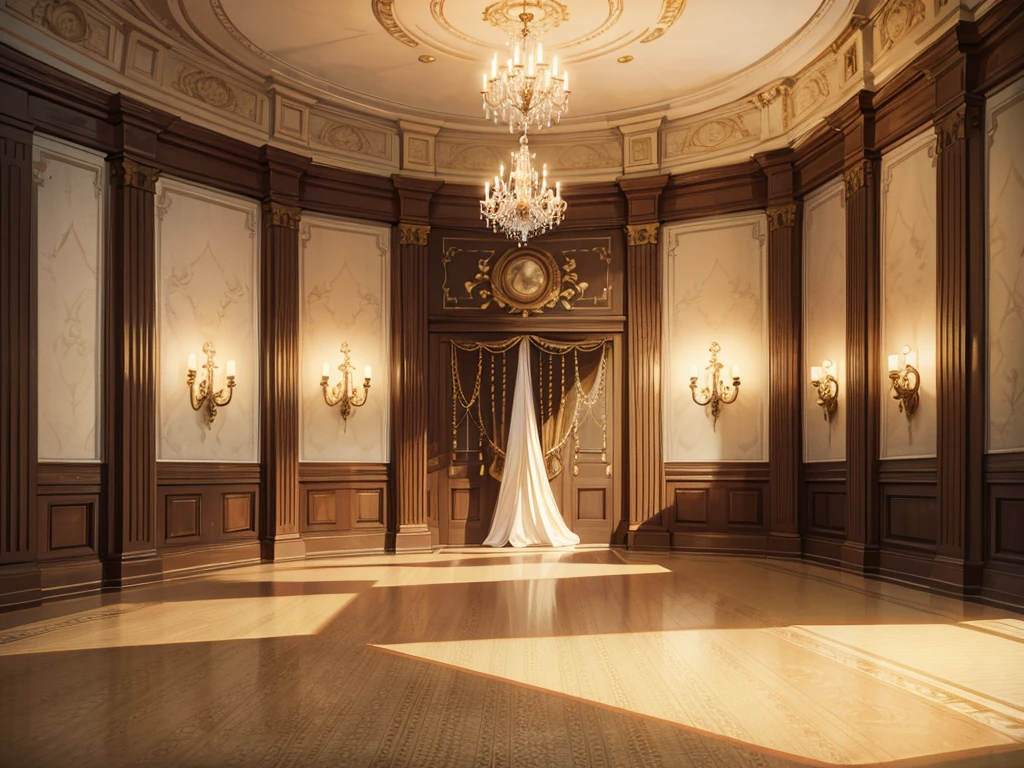 regency era ballroom interior, muted color palette, browns and beiges