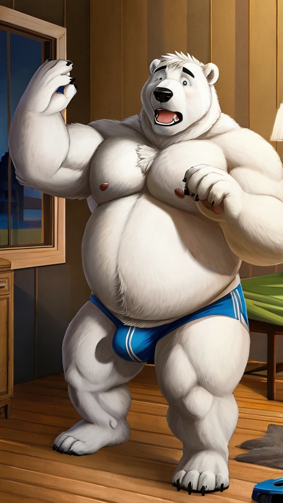 Male,polar bear,fat,transformation,shocked face,masters work