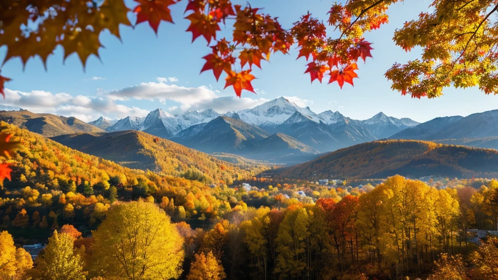 Autumn leaves, spectacular view, mountains