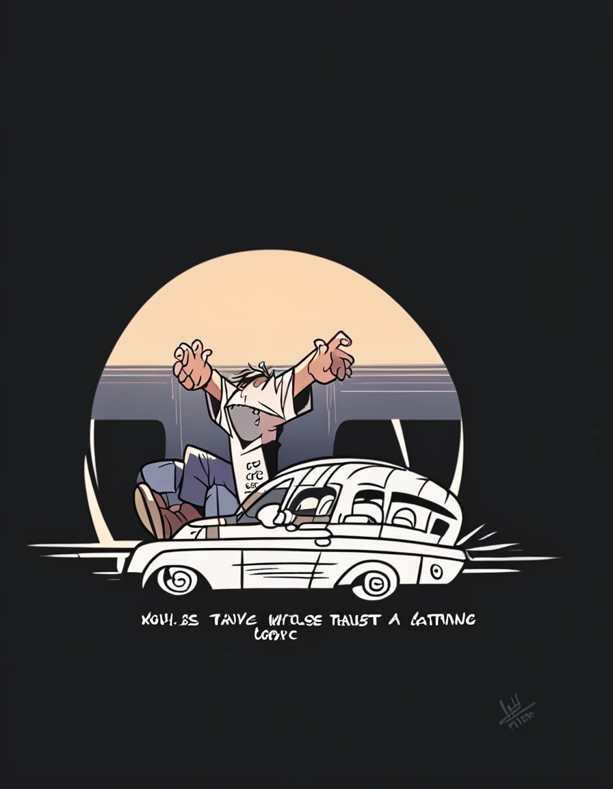 Designed for Tshirt on black background.
The design is elegantly hand signed by the artist
"Mallta76" in a tiny character at the lower right corner.
"Classics on the Road" text with Aston Martin DB5 vehicle,
speed driving theme,
rugged and adventurous mood,
dynamic and gritty lighting,
T-shirt design graphic,
vector,
contour,
black background,
illustration,
anime, dark
fantasy