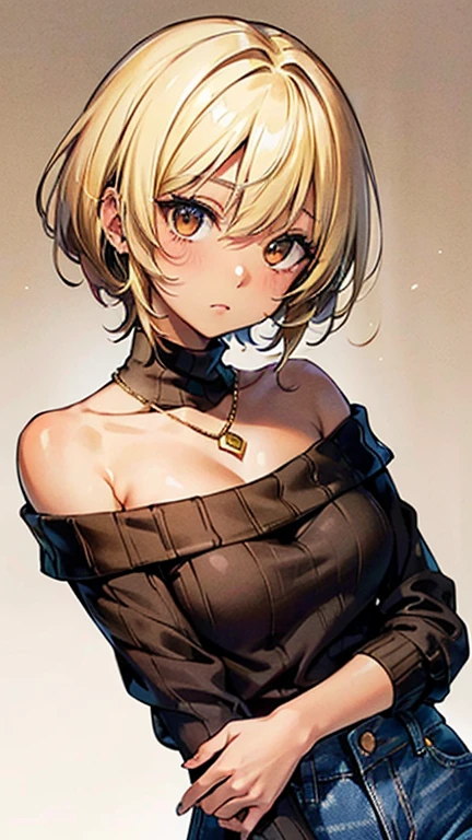 Nishizumi Shiho,Darjeeling,where,
One Woman,
(Blonde:1.5),
(Semi-short hair:Slightly longer,)Asymmetrical Hair,Perm,Gradient Hair:Gold-black,
Late 30s,Natural skin texture,Narrow waist,
(Brown skin:1.9),tall,Sunburn,
Japanese Girl,Gal,
light brown eyes,Slightly larger breasts,
((((Black off-the-shoulder sweater)))),
(((Jeans pants))),
((Gold diamond necklace)),
(corset:1.1),
((ID photo:1.8,Plain background:1.6,Capture your subject from the front)),
expression(Straight face),upright posture,
Natural depiction,
Beautiful depiction,
Shiny eyes,
Healthy Body,
Natural hairstyle,
Natural body contours,
Natural facial contours,
(Five fingers)Absolute depiction,Symmetrical fingers,
Two arms,
Two legs,
Sharp eyelid depiction,
Symmetrical eyes,Symmetrical eyes,
Keep the subject in the center,Expand the upper body,
Beautiful image quality,
Delicate shades,
4K,Very detailed,
Delicate light adjustment,
Delicate contour drawing,