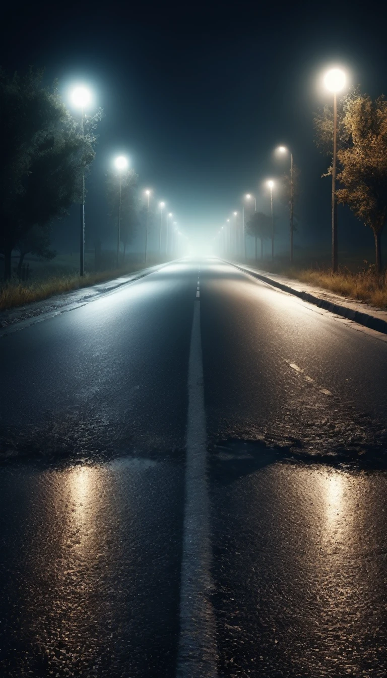 A scary horror image on the road at night, PICTURE REALISTIC, high resolution, 8K