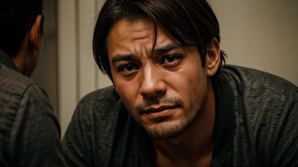 a man crying with tears coming out of his eyes