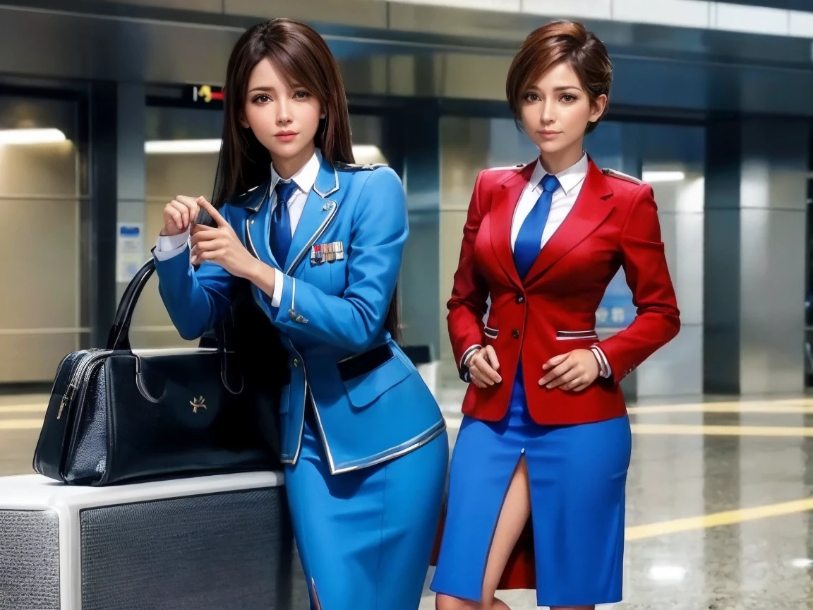 {{Mature Woman, Dubai}}, View your viewers, Hazel Eyes, Very detailed, Medium chest, Brown Hair, airport, flight attendant, uniform, Blue blazer, Blue tie, Blue Skirt, Midi Skirt, Pencil Skirt, Blue High Heels, Happy, 最high quality, high quality, Very detailed anime screencap, {{{{Crowded, Multiple Girls, Thousands of sisters, Millions of sisters,Billions of Sisters, clone, Doppelganger, Matching outfits, Matching hairstyle}}}}, whole body