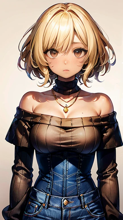 Nishizumi Shiho,Darjeeling,where,

One Woman,

(Blonde:1.5),
(Semi-long hair:Slightly short,)Ashime,Perm,Gradient Hair:Gold-black,

Late 30s,Natural skin texture,Narrow waist,
(Brown skin:1.9),tall,Sunburn,
Japanese Girl,Gal,
light brown eyes,Slightly larger breasts,

((((Black off-the-shoulder sweater)))),
(((Jeans pants))),
((Gold diamond necklace)),
(corset:1.1),

((ID photo:1.8,Plain background:1.6,Capture your subject from the front)),
expression(Straight face),upright posture,


Natural depiction,
Beautiful depiction,
Shiny eyes,
Healthy Body,
Natural hairstyle,
Natural body contours,
Natural facial contours,
(Five fingers)Absolute depiction,Symmetrical fingers,
Two arms,
Two legs,
Sharp eyelid depiction,
Symmetrical eyes,Symmetrical eyes,
Keep the subject in the center,Expand the upper body,
Beautiful image quality,
Delicate shades,
4K,Very detailed,
Delicate light adjustment,
Delicate contour drawing,