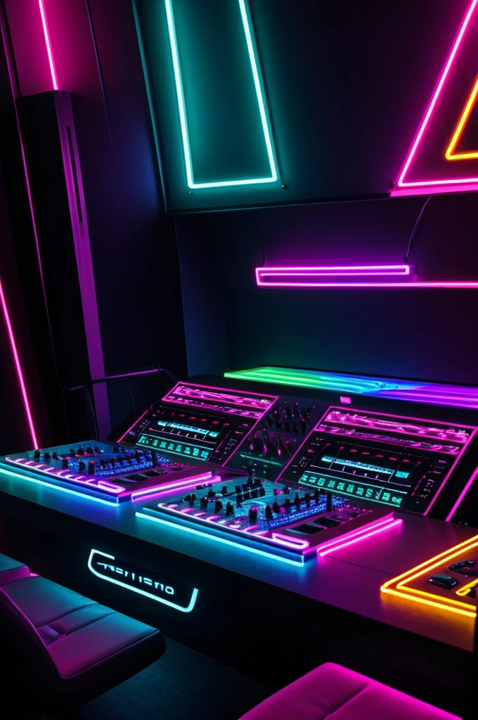 DJ console with vibrant colors and neon lights