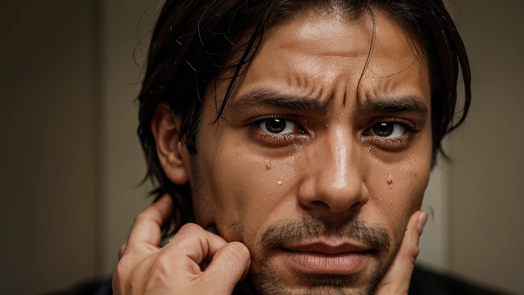 a man crying with tears coming out of his eyes