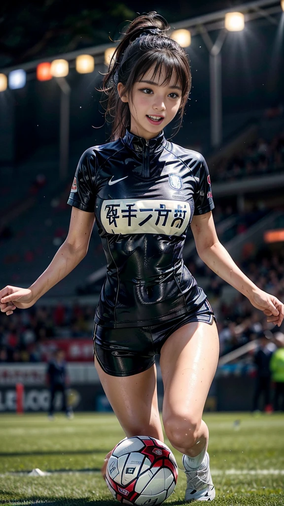 Highest quality, High resolution:1.2, Very detailed, Realistic:1.3, ((Beautiful woman))、((Super tight uniform))、((Super big breasts))、(The abdomen is visible)、Vibrant colors, play soccer,((Blunt bangs))、Various Hair Styles、Different hair colors、With bangs、Wet Hair, concentrate, splash, Action Shots, Grass blotches, Muddy ground, Wet turf, decide, Fast-paced games, Athletic physique, Shiny soccer ball, Wet Uniform, raindrop, Blurred motion, ボールにconcentrateする, Intense competition, Skillful dribbling, Energetic play, Teamwork, powerful shoots, Wet pitch, Passionate sports, Fierce decide, Humid atmosphere, Fluid movement, emotional expression、Dramatic lighting, Women's Sports, Avid athletes, Exciting Games, Endure, Excited state, Speed and agility, Energetic play, 濡れたsplash、smile、Red Uniform