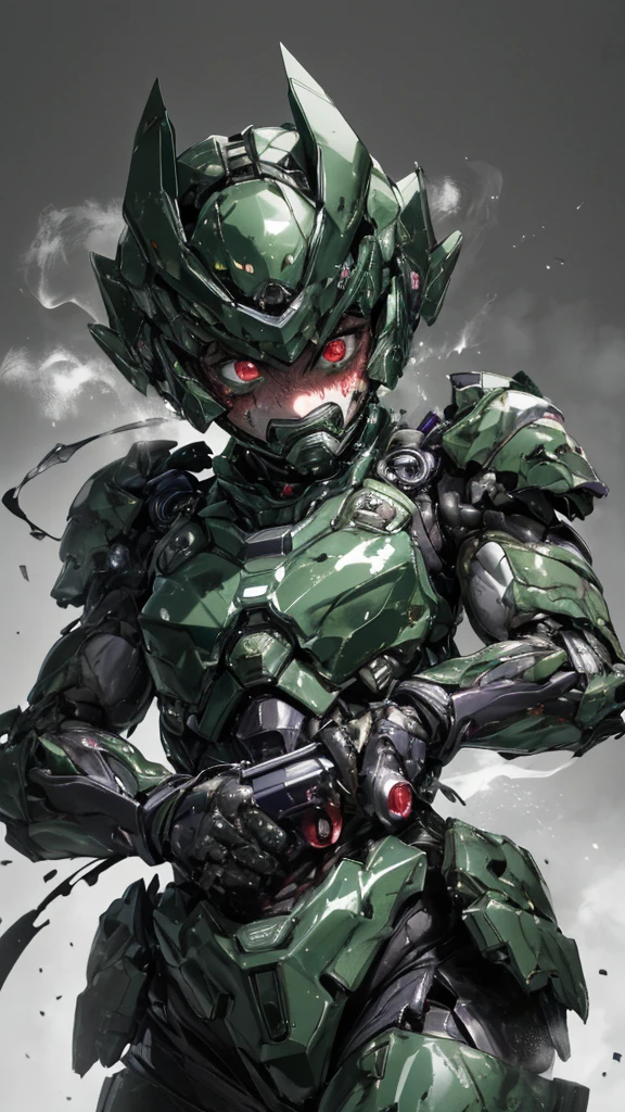 Rough skin, Very detailed, Advanced Details, high quality, 最high quality, High resolution, 1080P 、Bleeding from the wound、Sexy Eyes、Wearing green and black、cute((My whole body is sweating))(Equipped with a battle suit damaged by wounds....)(Dark green armor)(Broken Armor)Black Hair、Chiquita、short hair、Open your mouth、Painful expression、It hurts again、Healthy Skin、20-year-old women (Steam coming out of the face) ((Steam coming out of the body)) Unable to fight Severe seizures Full face helmet damaged Ordinary face freckles