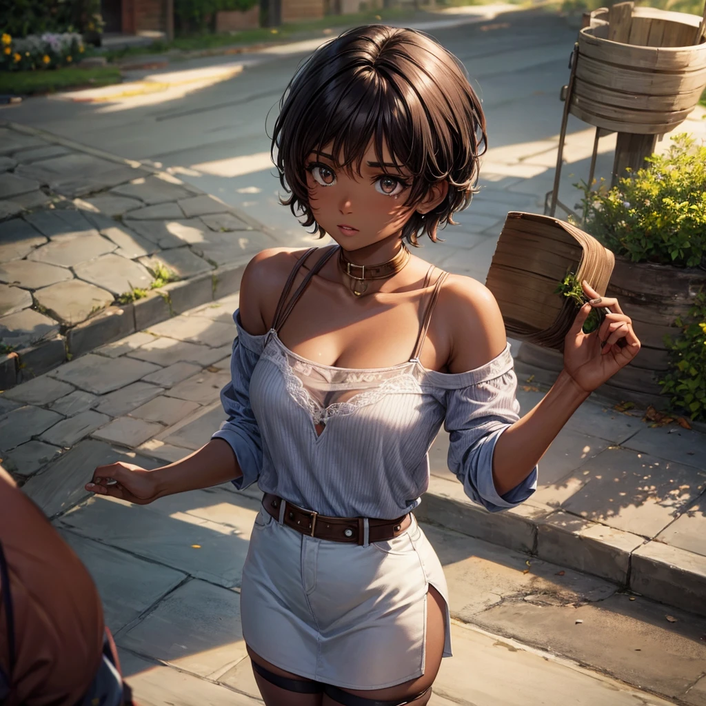 brown woman with short hair