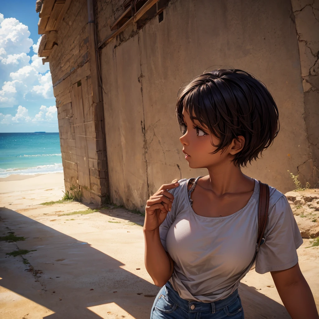 brown woman with short hair 