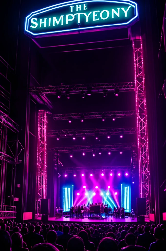The Symphony Under Neon Lights. Two guys are standing underneath the lights.