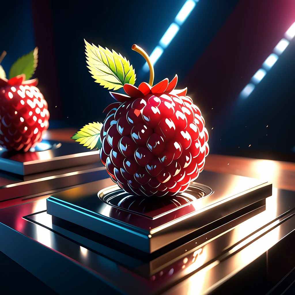 a raspberry logo, photorealistic, 3D render, highly detailed, shiny, glossy, metallic, vibrant colors, dynamic composition, cinematic lighting, intricate textures, seamless, (best quality,8k,highres,masterpiece:1.2),ultra-detailed,(realistic,photorealistic,photo-realistic:1.37),cinematic,studio lighting,professional