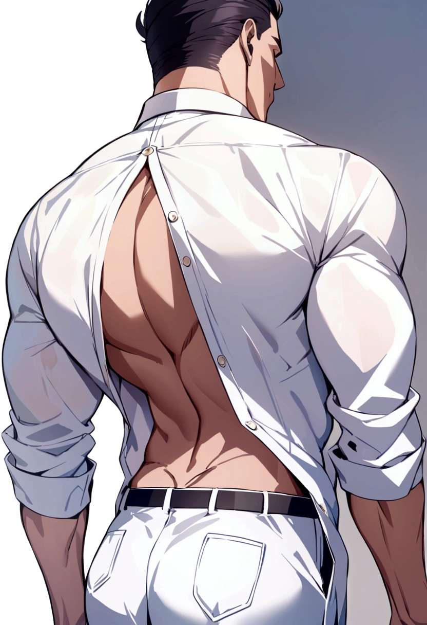 Muscular man from behind with unbuttoned dress shirt