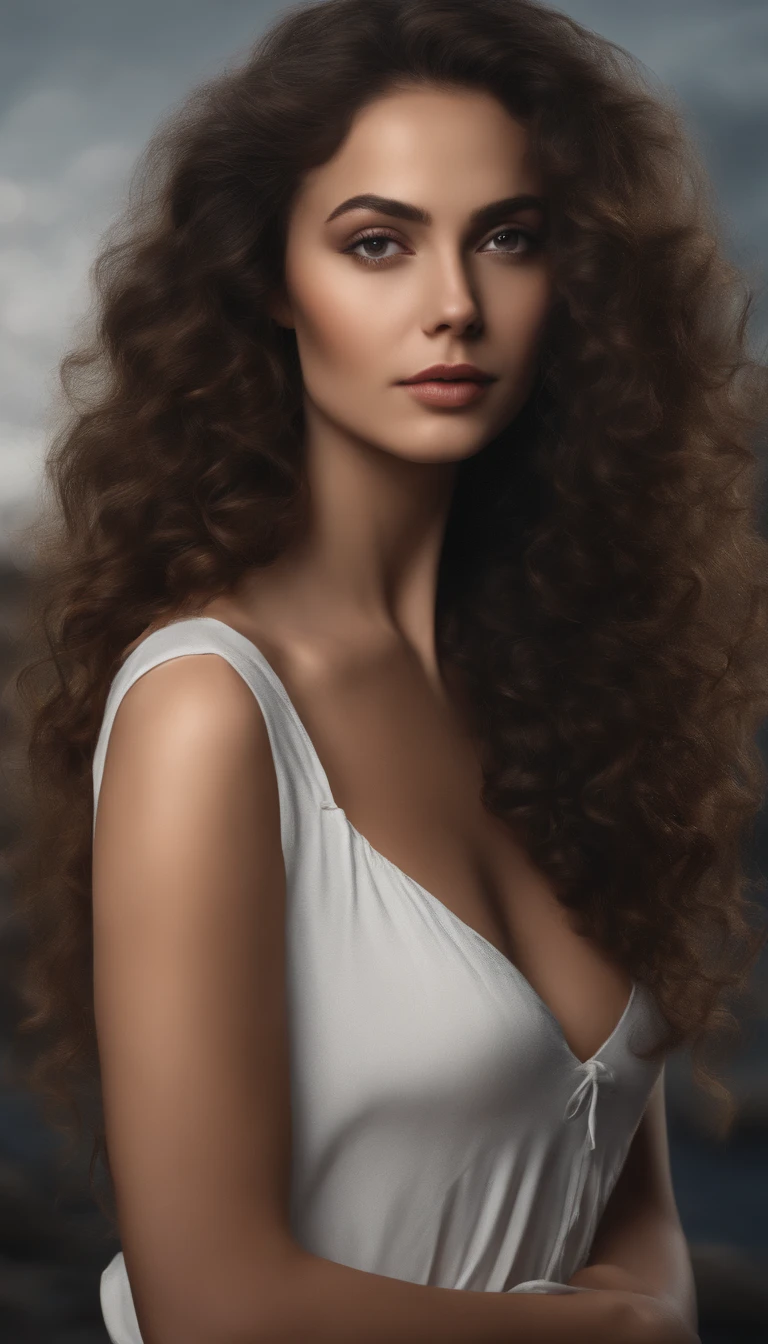 (realista)A woman with long curly brown hair in lingerie, Ava Max, Her hair is curly brown, with long curly brown hair, Perfect girl with curly brown hair , Curly Chestnut Goddess, long brown curly hair, Angelawhite, with curly brown hair, Curly Brown, Yelena Belova, Belleza asombrosa, brown curly hair, full curly brown, with long curly brown hair, Cara sexy,cuerpo completo