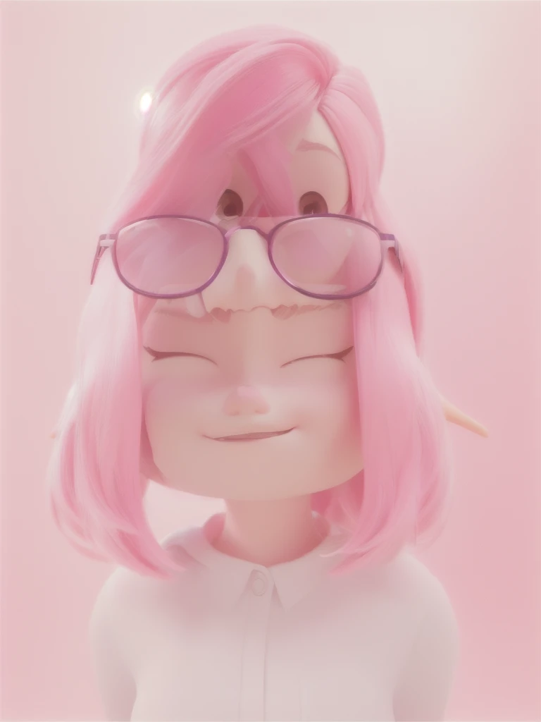 Corpo inteiro, cartoon girl with pink hair and glasses, cute girl with short pink hair, render of a cute 3d anime girl, cute 3 d render, amy sol in the style of, pink iconic character, cute pixar character, cute character, pouty look :: octane render, kawaii realistic portrait, adorable digital painting, close up character, cute cartoon character
