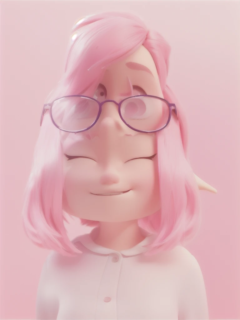 Corpo inteiro, cartoon girl with pink hair and glasses, cute girl with short pink hair, render of a cute 3d anime girl, cute 3 d render, amy sol in the style of, pink iconic character, cute pixar character, cute character, pouty look :: octane render, kawaii realistic portrait, adorable digital painting, close up character, cute cartoon character