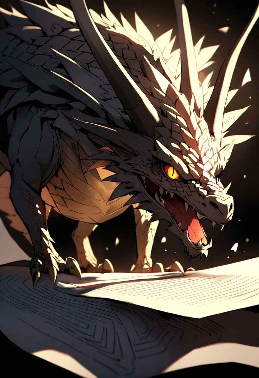 A dragon coming out of a paper
