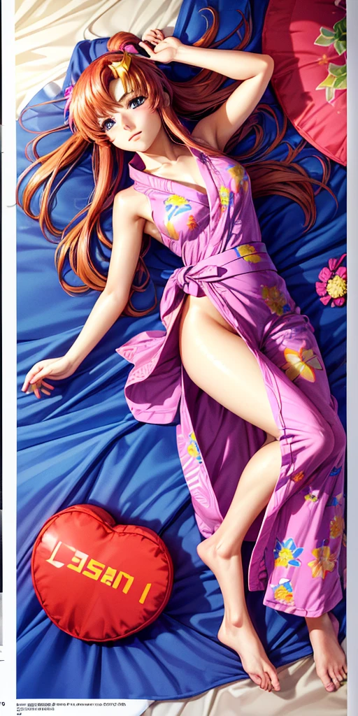 ((64k,Ultra-high resolution,Super best quality,masterpiece,Hyperrealistic,Young and adorable, beautiful, young, adorable,〜20 year old girl,young woman,Full body photo,Full body angle,Whole Body Ezbian,Surreal,Very detailed:1.3,Ultra-realistic:3.0)),Pink Hair,Blue Eyes,Gundam SEED Heroine,Lacus Clyne,((Swimsuit,Yukata,Yukata))