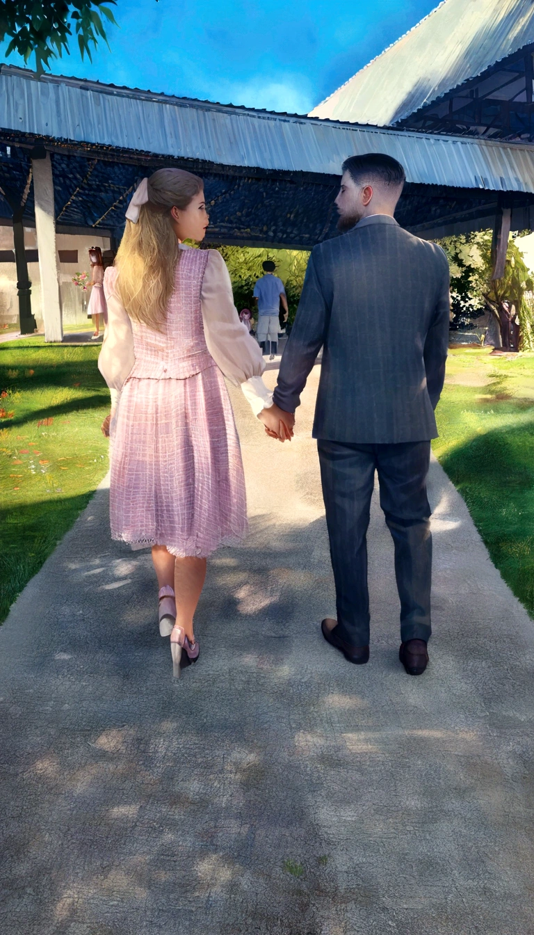 Holding hands with a boy in the park, elegant study, soft anime cg art, In youth, cute anime girl, anime with Long Hair, realistic painting of beautiful girl, 由杨J, realistic anime art style, (blonde anime girl), painted in anime painter studio, young realistic anime,Trying to hold hands, Guweiz