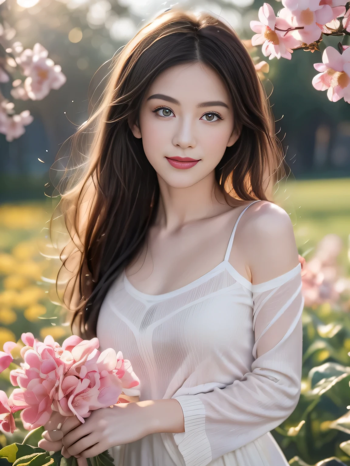Pictures of a sunny day, Only the scenery of flowers in full bloom, Fields of flowers, nobody, No animals, Vibrant childlike innocence, Art style, cartoon, artistic, Pastel color palette, Flowers blown by the wind, brightness, Amazing photography, Soft lighting, Light background, Realistic photos, Very detailed, 4K, high resolution, Ultra-thin and sharp,  high quality, Unique, Beautiful colors, 3d rendering,  