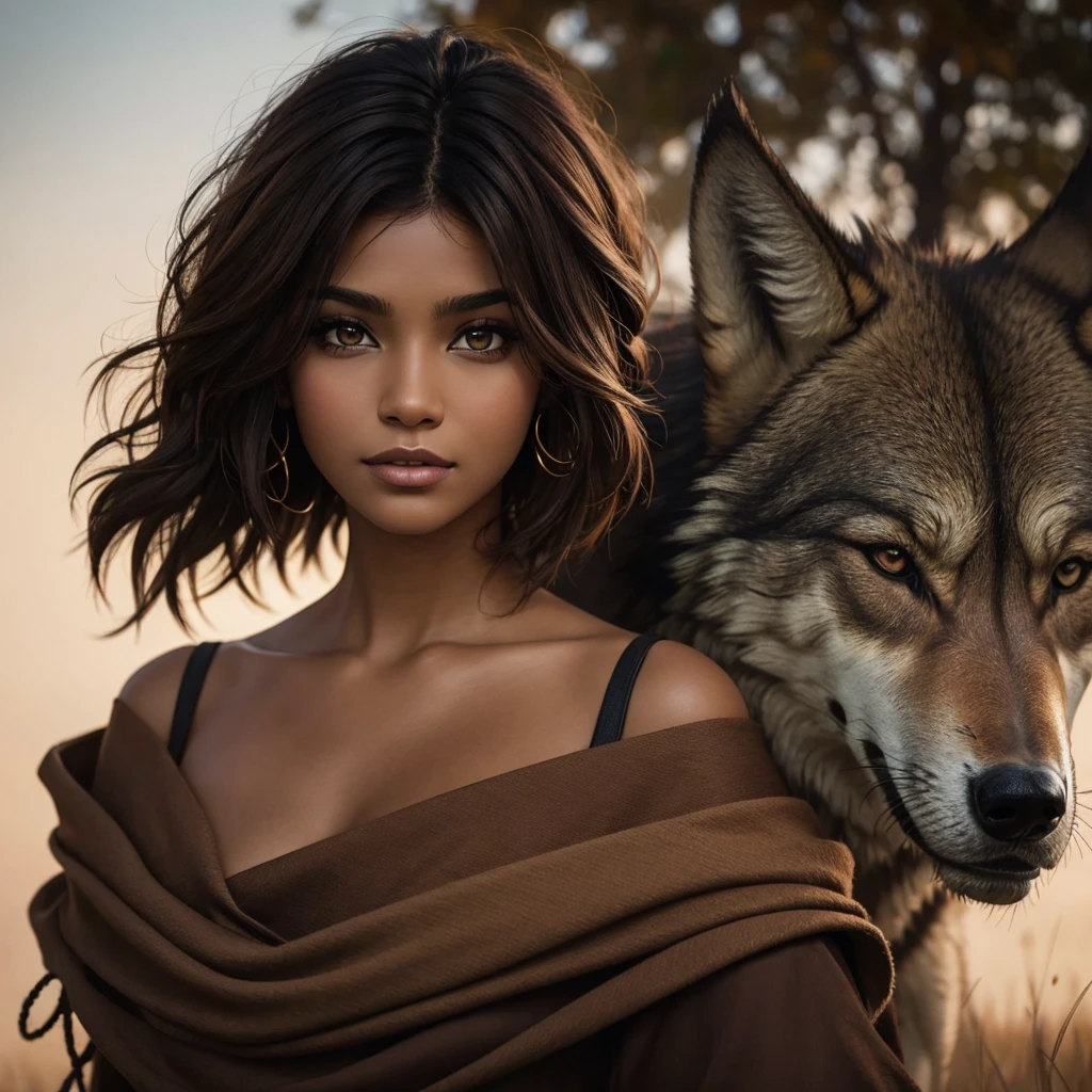 Brown woman with wolf cut hair