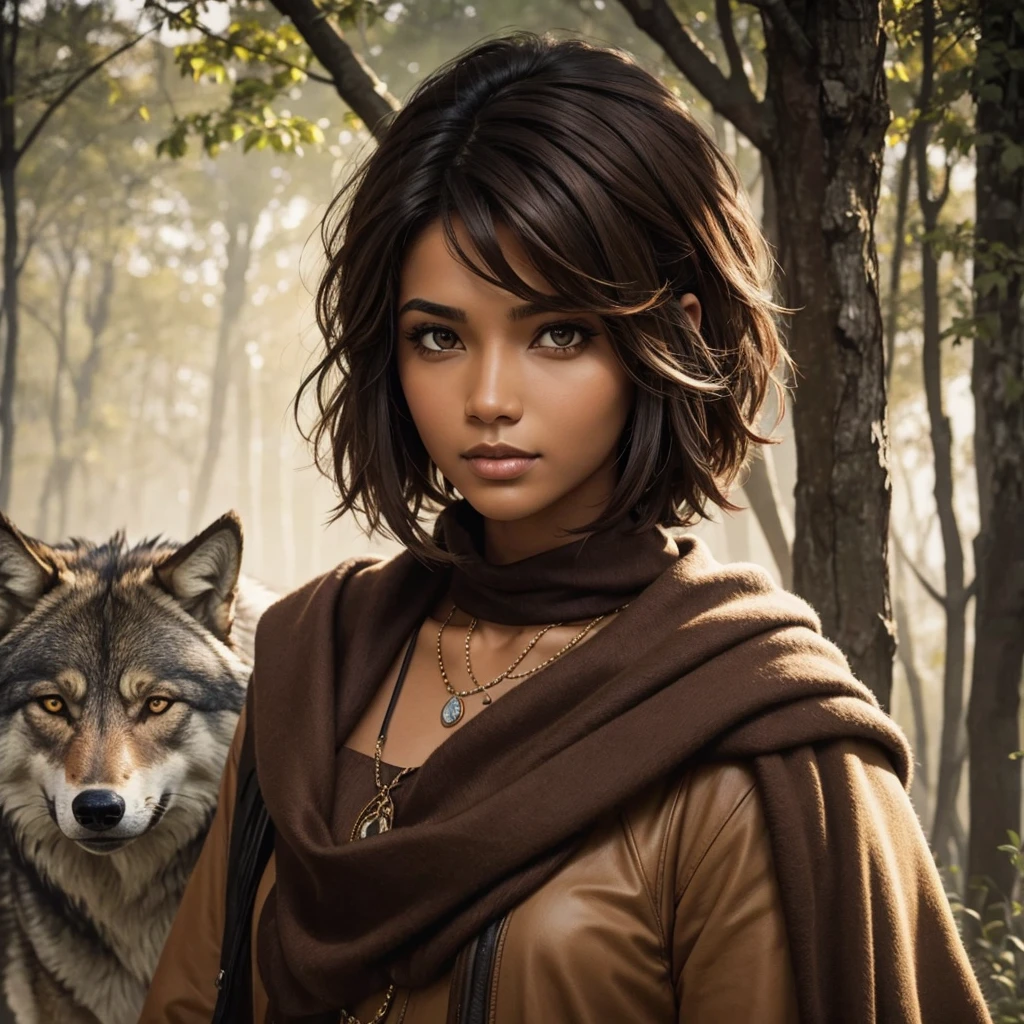 Brown woman with wolf cut hair