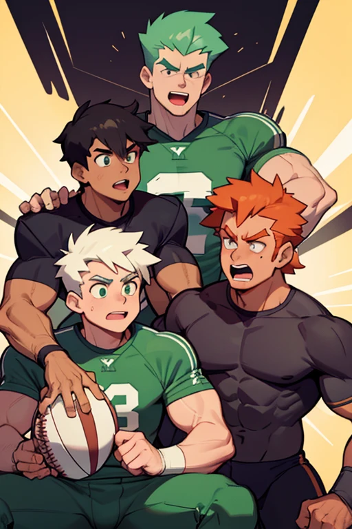 Danny Phantom, ghost, hypnosis, jock, conversion, high school, hyper muscles, jockstrap, bro, meathead, hypnotized, brainwashed, brainwashing, big dumb jock, football. Danny Fenton and Tucker Foaley are hypnotized by Dash to become dumb football jock bros giving a nerd a wedgie. "Wedgie time! That's what you get for not wearing your jockstrap, NERD! Huhuhuhuh...." Glowing green eyes. Hyper crotch bulge. Massive bulging crotch. Big balls. Big biceps. Big triceps. Big traps. Broad shoulders. Big meaty pecs. Big thighs. Thick glutes. Football team assimilation. Deep dull voice. glazed expression. dumber and dumber. Open mouth. Clothes turning into a football uniform.
