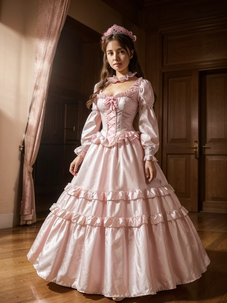 highest quality, masterpiece, highest resolution, artwork, super それにget used to it, many get used to it, get used to it, それにget used to it,, girl,cute girls,(()),((All 12 year old girls)),girls are princesses,everyone wears a tiara on their head,((all have volume,She is wearing a pink Victorian ball gown dress with a midium-length hoop skirt)),the dress is round and bulging,(Long sleeves with ruffles),((A midium dress that almost touches the floor)),