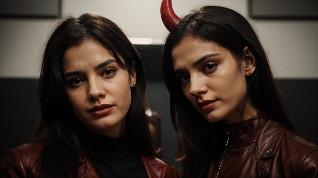 devil speaking in a woman's ear